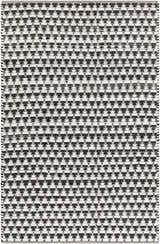 Close-up of the hand woven Gzifa Jute Rug. Beige and dark gray geometric pattern. Contemporary style. Design-Rectangle-576