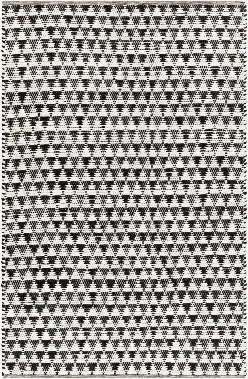 Close-up of the hand woven Gzifa Jute Rug. Beige and dark gray geometric pattern. Contemporary style. Design-Rectangle-576