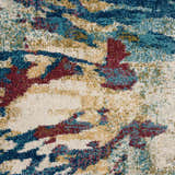 Close-up of Nourison Fusion Cream Multicolor rug, showing abstract pattern in cream, teal, gold, and burgundy.