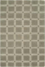 Close-up of the Rofoki Modern Minimalist Handmade Area Rug, featuring a stone gray and ivory geometric block pattern. Design-Rectangle-576