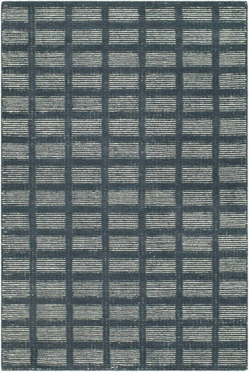 Close-up of the Pumoma Modern Minimalist Handmade Area Rug. Charcoal and ivory striped pattern in a rectangular shape. Design-Rectangle-576