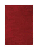 Close-up of the Calvin Klein L.A. Burgundy rug. Solid, deep red color with a subtle texture. Mid-century modern style.