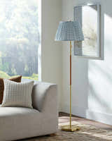 Tan Traditional Floor Lamp with linen details for living rooms or reading corners