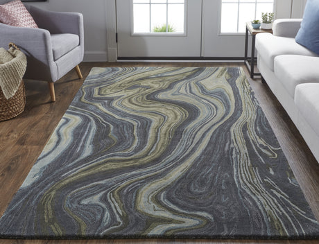 Feizy Amira Transitional Abstract - Blue/Ivory/Green Area Rug