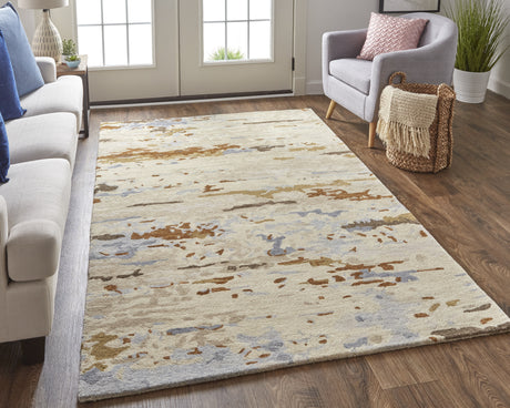Feizy Everley Modern Abstract - Ivory/Blue/Brown Area Rug