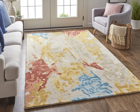 Feizy Everley Modern Abstract - Ivory/Yellow/Blue Area Rug