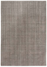 Close-up of the hand-loomed Rizzy KIK691 area rug. Features a subtle gray color and a simple, textured pattern with blue accents. Design-Rectangle