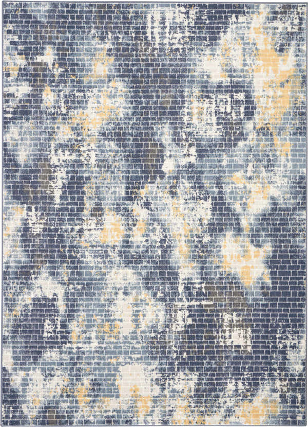 Close-up of Nourison Urban Decor Ivory/Sky rug. Modern brick pattern in blue, ivory, and chestnut hues.