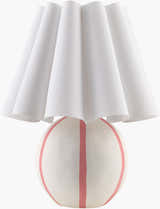 Pink Striped Round Table Lamp with Wavy Linen Shade