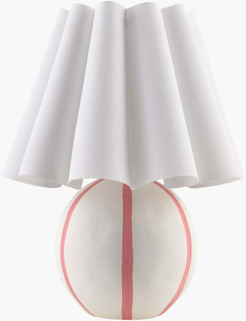 Pink Striped Round Table Lamp with Wavy Linen Shade