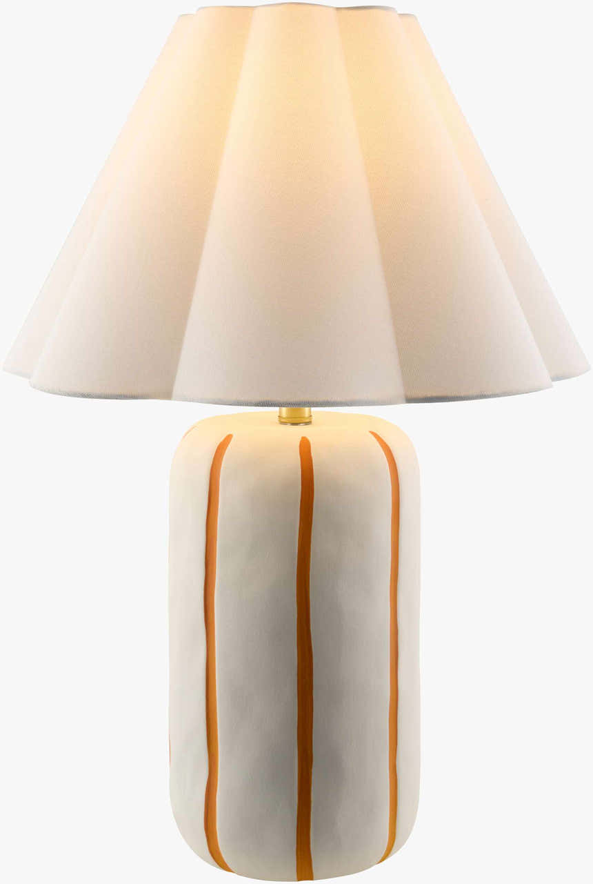 Soft Orange Traditional Table Lamp with linen details for bedside or console tables