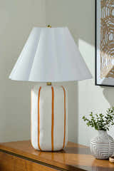Soft Orange Traditional Table Lamp with linen details for bedside or console tables