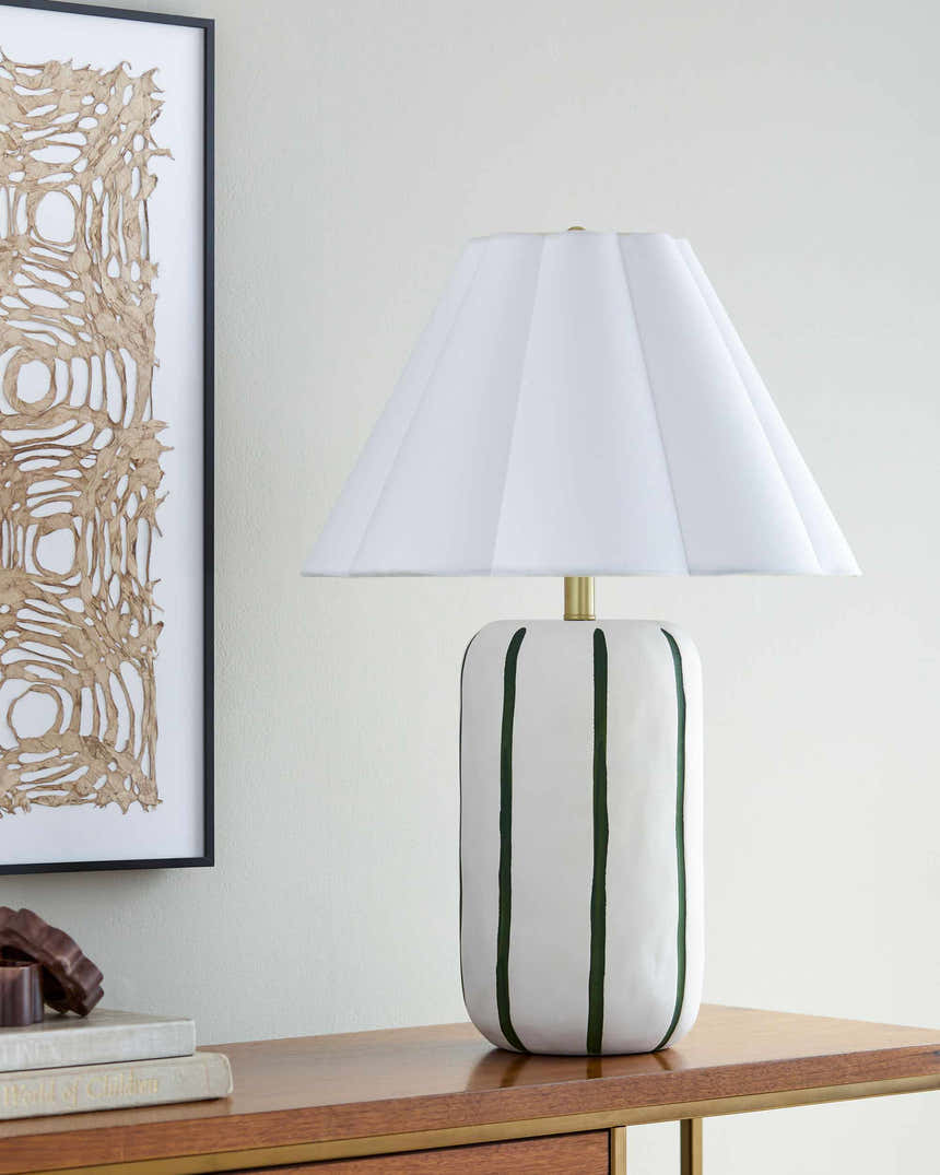 Striped Ceramic Table Lamp with Pleated Shade