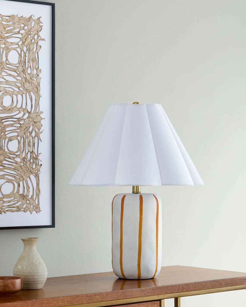 Warm Light Gray Traditional Table Lamp with linen details for bedside or console tables