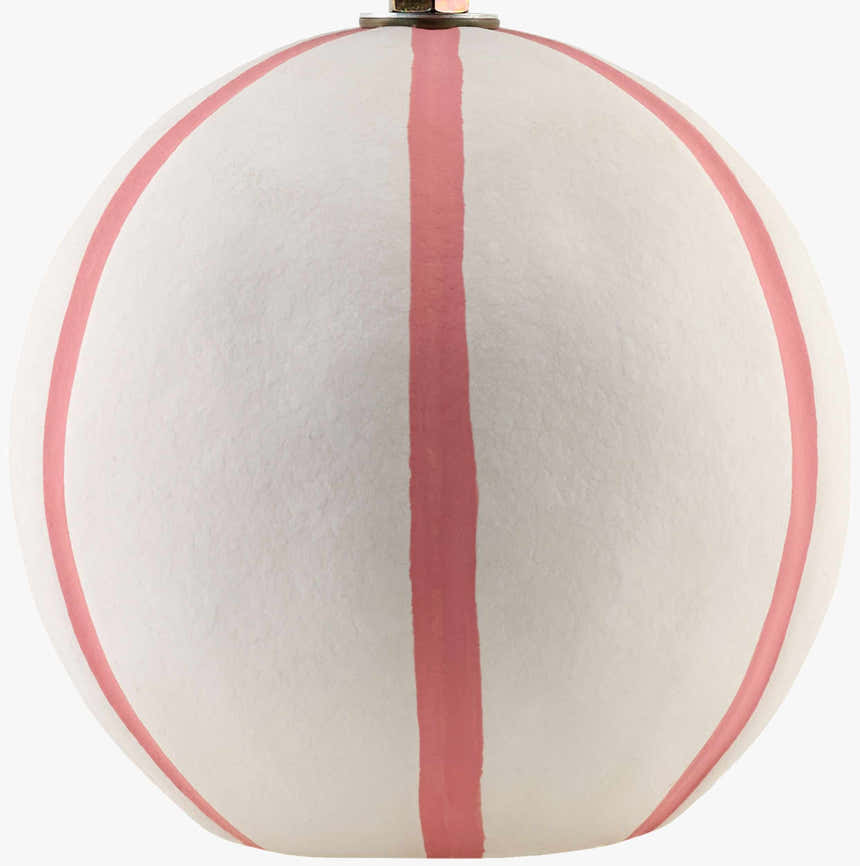 Pink Striped Round Table Lamp with Wavy Linen Shade