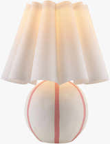 Pink Striped Round Table Lamp with Wavy Linen Shade