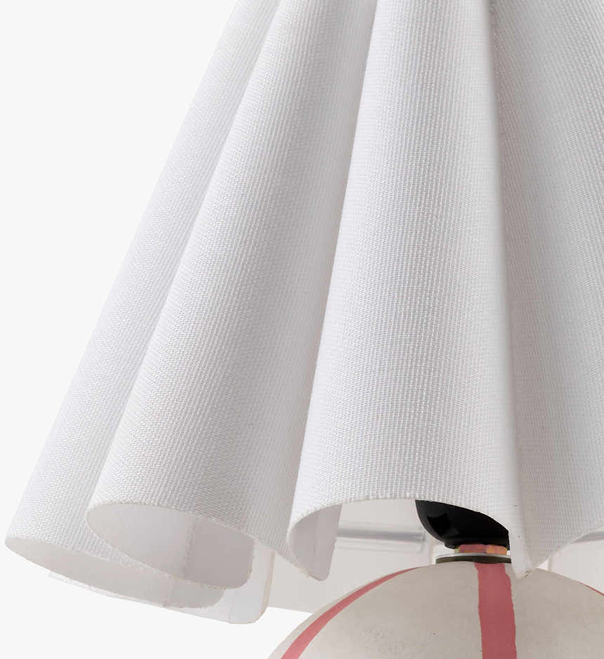 Pink Striped Round Table Lamp with Wavy Linen Shade