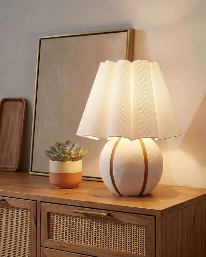 Rich Orange Traditional Table Lamp with linen details for bedside or console tables