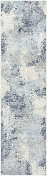 Close-up of the Keme Area Rug - Clearance. Contemporary design with charcoal, gray, and silver abstract patterns. Design-Runner-2610