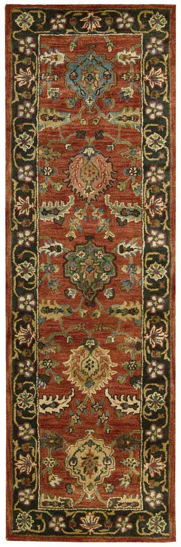 Detailed Nourison Jaipur Brick Persian runner rug in brick red with a floral border.