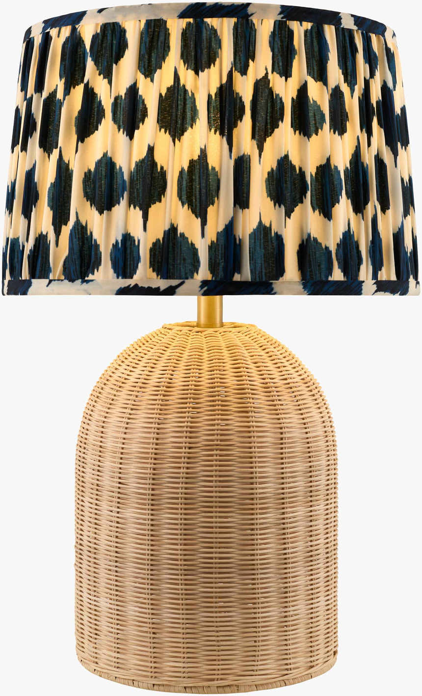 Soft Aqua Blue Bohemian Table Lamp with global details for bedside or console tables