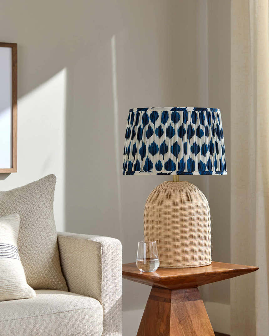 Soft Aqua Blue Bohemian Table Lamp with global details for bedside or console tables