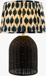 Deep Aqua Blue Bohemian Table Lamp with global details for bedside or console tables