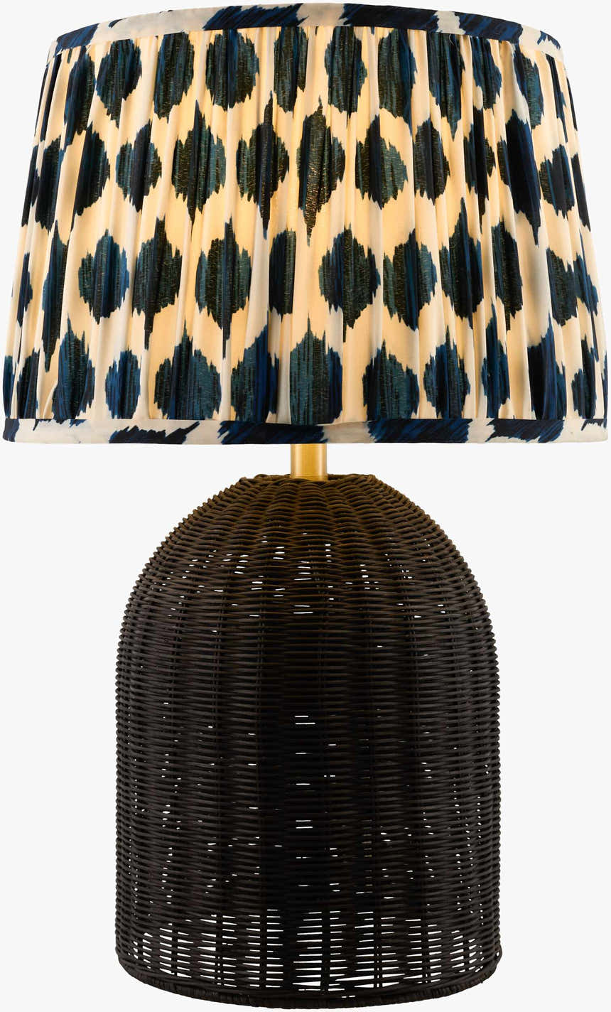 Deep Aqua Blue Bohemian Table Lamp with global details for bedside or console tables