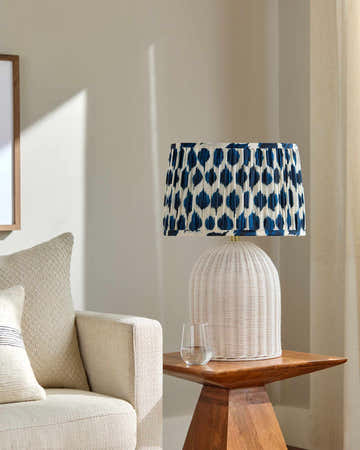 Warm Aqua Blue Bohemian Table Lamp with global details for bedside or console tables