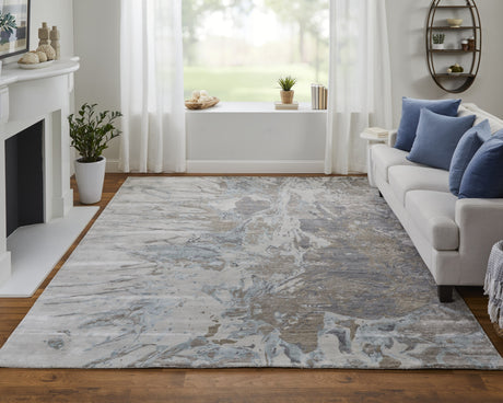 Feizy Zarah Modern Watercolor - Gray/Tan/Blue Area Rug