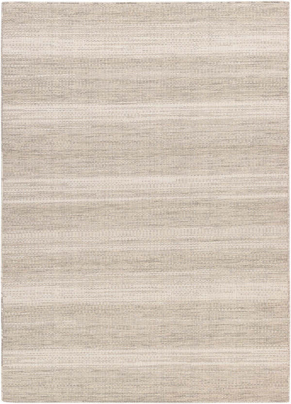 Close-up of the Kris Area Rug in cloud gray, lambswool, and nutmeg. Contemporary style, machine woven texture. Design-Rectangle-517