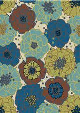 Close-up of Nourison Home & Garden Light Blue Contemporary Area Rug with a floral pattern in blue, brown, and yellow tones.