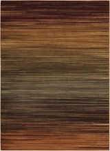 Close-up of the Nourison Paramount Multicolor Painterly Area Rug, featuring a horizontal striped pattern in brown, gold, and tan hues.