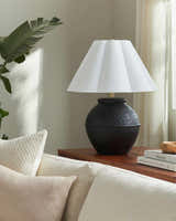 Dark Gray Rustic Table Lamp with linen details for bedside or console tables