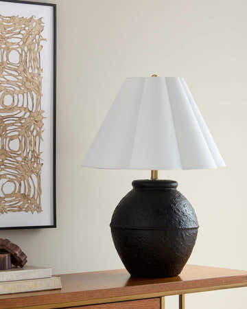 Dark Gray Rustic Table Lamp with linen details for bedside or console tables