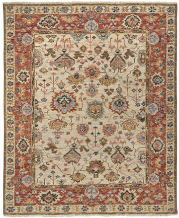 Feizy Carrington Traditional Oriental rug, ivory, red, and blue wool rug with a classic floral pattern. Design-Rectangle