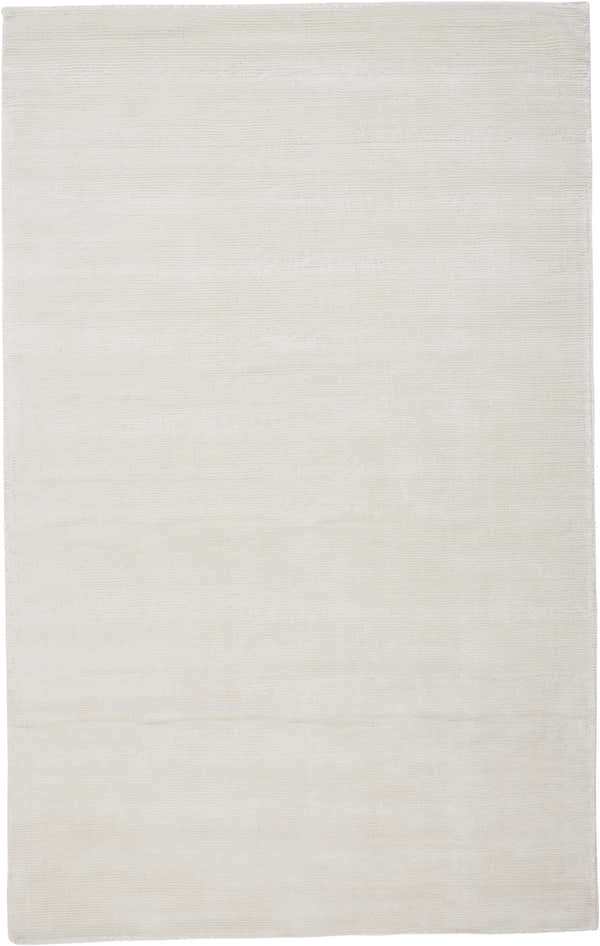 Close-up of a Feizy Batisse White Area Rug. The rug is hand woven with a subtle horizontal texture. Design-Rectangle