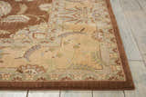 Close-up of the chocolate Nourison Persian Empire rug. Features a floral Persian design, brown border, and soft texture.