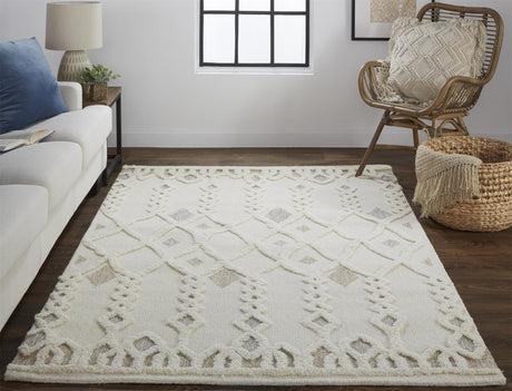 Feizy Anica Transitional Trellis & Lattice - Ivory/Tan/Silver Area Rug
