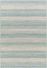 Close up of the Kris Teal Area Rug showing its woven texture and striped teal and cream pattern. Design-Rectangle-517