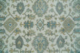 Hand Knotted Oriental Oushak Teal, Ivory and Beige Custom Made Wool Area Rug