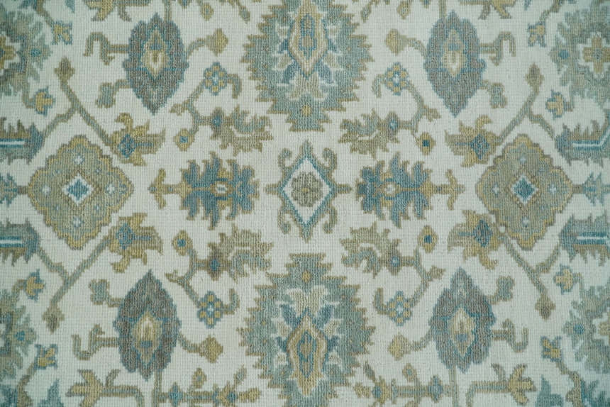 Hand Knotted Oriental Oushak Teal, Ivory and Beige Custom Made Wool Area Rug