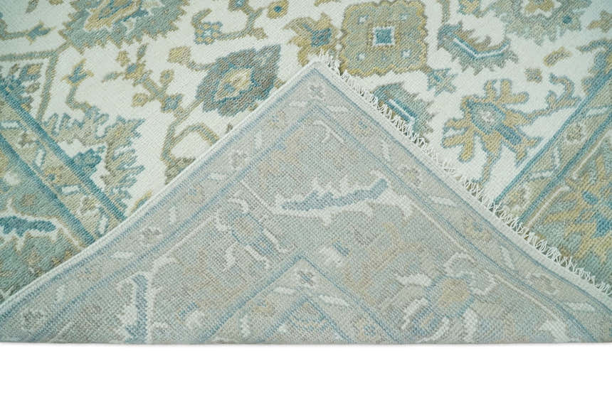 Hand Knotted Oriental Oushak Teal, Ivory and Beige Custom Made Wool Area Rug