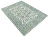 Hand Knotted Oriental Oushak Teal, Ivory and Beige Custom Made Wool Area Rug