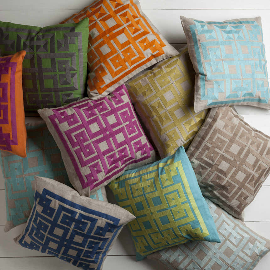 Shorncliffe Olive&Blue Geometric Accent Pillow - Clearance