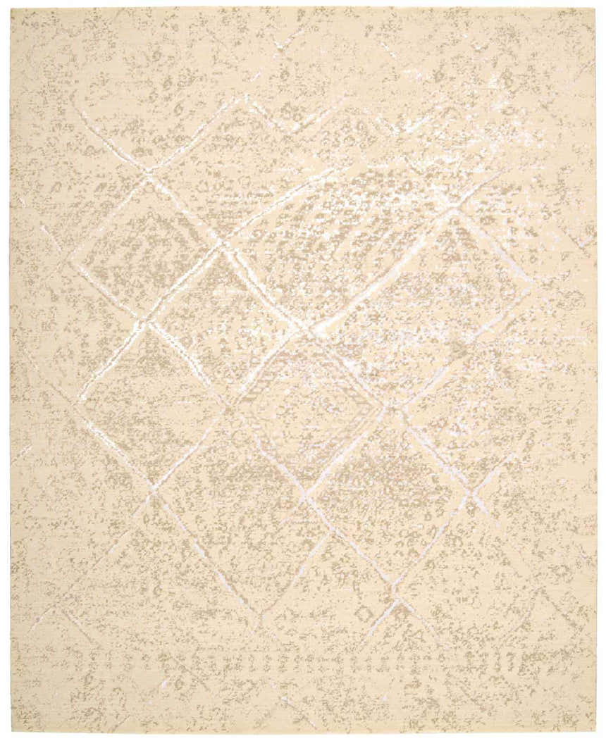 Close-up of Nourison Silk Elements Natural Persian Area Rug with a subtle diamond pattern and distressed texture.