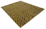 Leopard Design Mustard and Dark Plum Hand Knotted Custom Made wool area rug