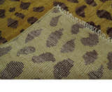 Leopard Design Mustard and Dark Plum Hand Knotted Custom Made wool area rug