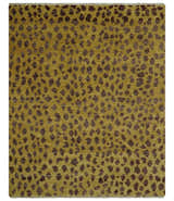 Leopard Design Mustard and Dark Plum Hand Knotted Custom Made wool area rug
