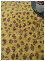 Leopard Design Mustard and Dark Plum Hand Knotted Custom Made wool area rug